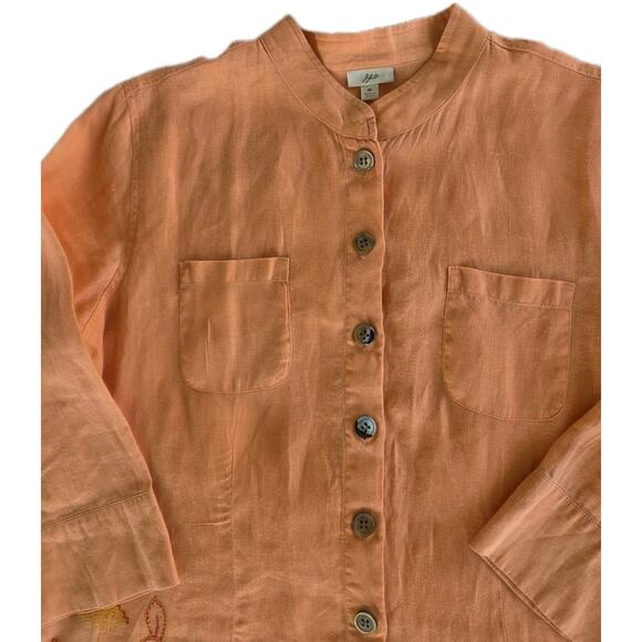 J. Jill Women's Medium 100% Linen Embroidered Tunic Top Peach 3 Quarter Sleeve - Picture 4 of 16